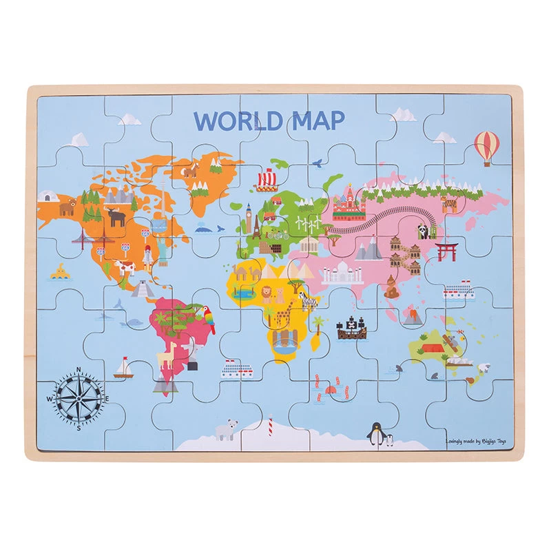 BIGJIGS World Map Wooden Puzzle 35pc 3 BIGJIGS World Map Wooden Puzzle 35pc