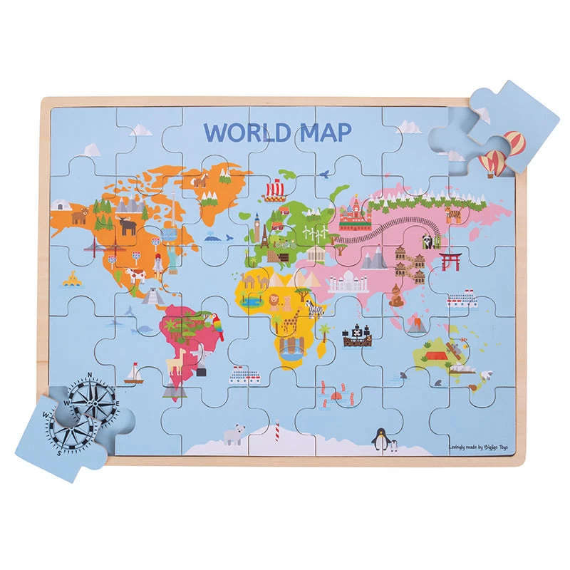 BIGJIGS World Map Wooden Puzzle 35pc 4 BIGJIGS World Map Wooden Puzzle 35pc - Image 2