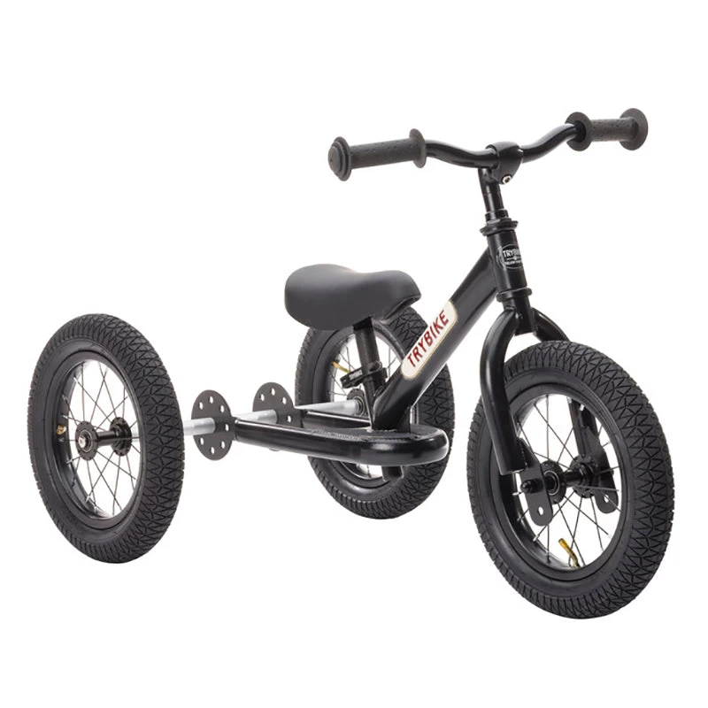 Black Vintage 2 In 1 Metal Trybike With Black Tyres & Seat 3 Black Vintage 2 In 1 Metal Trybike With Black Tyres & Seat