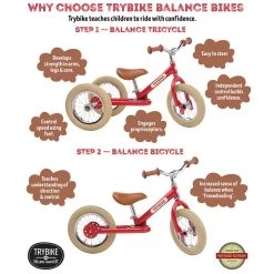 Red Vintage 2 In 1 Metal Trybike With Cream Tyres -Toy Specialty Store TRY06175 4