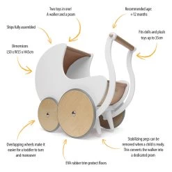 Kinderfeets Walker Pram - White -Toy Specialty Store Walker Pram White 5