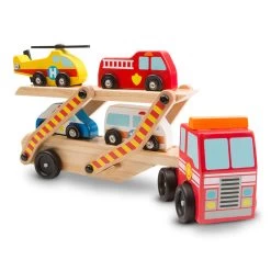 Melissa & Doug Emergency Vehicle Carrier With 4 Vehicles